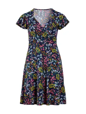 Wildflower Bouquet Sweetheart Flutter Sleeve Dress